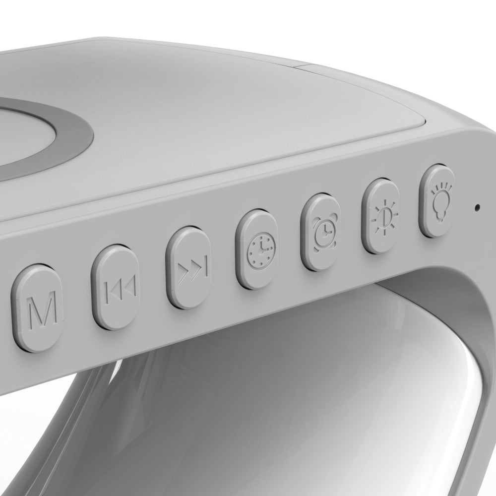 lampada con caricatore wireless e altoparlante
