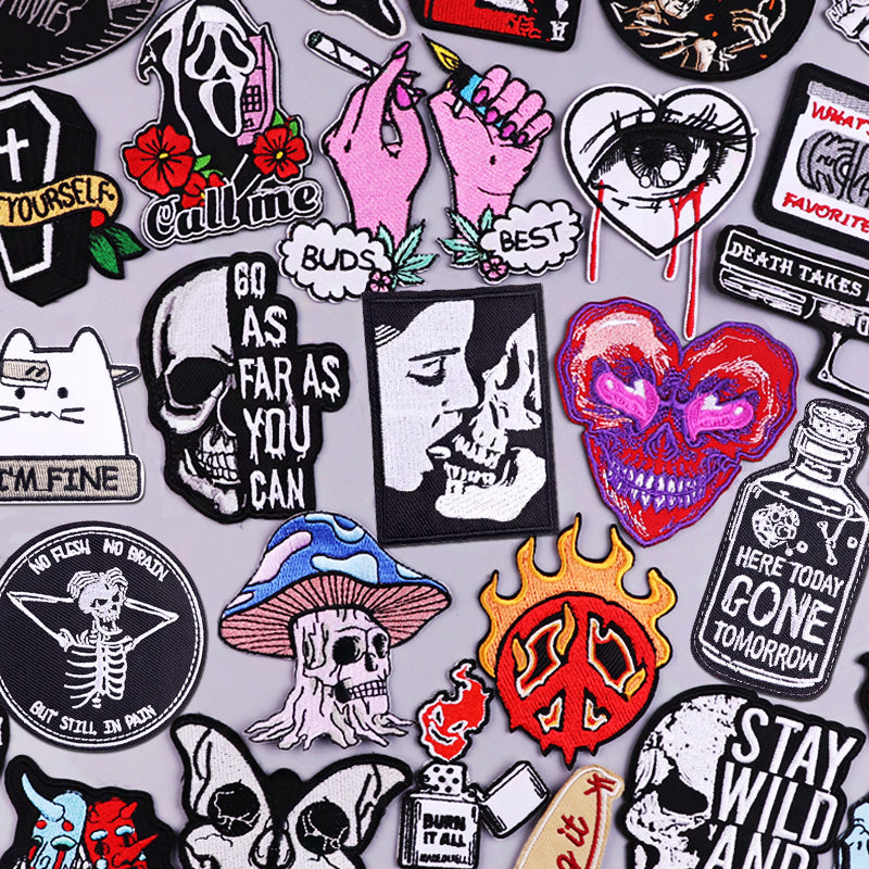 Punk Skull Patch Iron On Embroidered